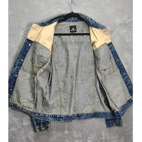 Southpole Vintage Premium Denim Paint Splatter Distressed Blue Wash Jacket - Picture 3 of 9
